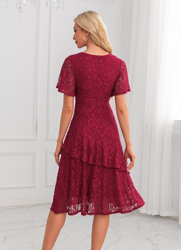 Robe de Soirée Dentelle Bordeaux - gallery 1