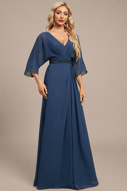 Robe de Soirée Chiffon Marine - gallery 7