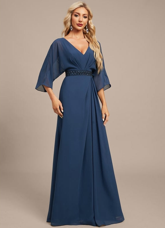 Robe de Soirée Chiffon Marine - gallery 7