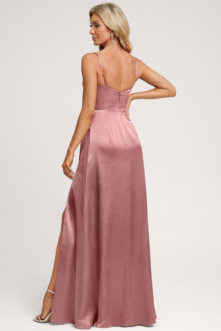 Robe de Soirée Satinée Rose Douce - gallery 1