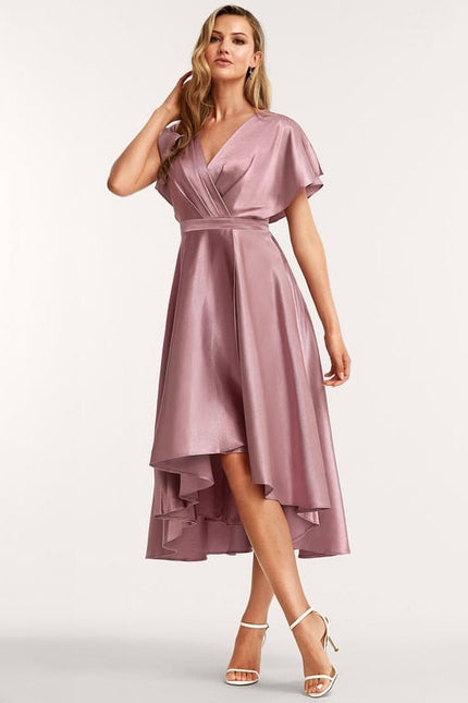 Robe de Soirée Satinée Rose Poudré - gallery 1