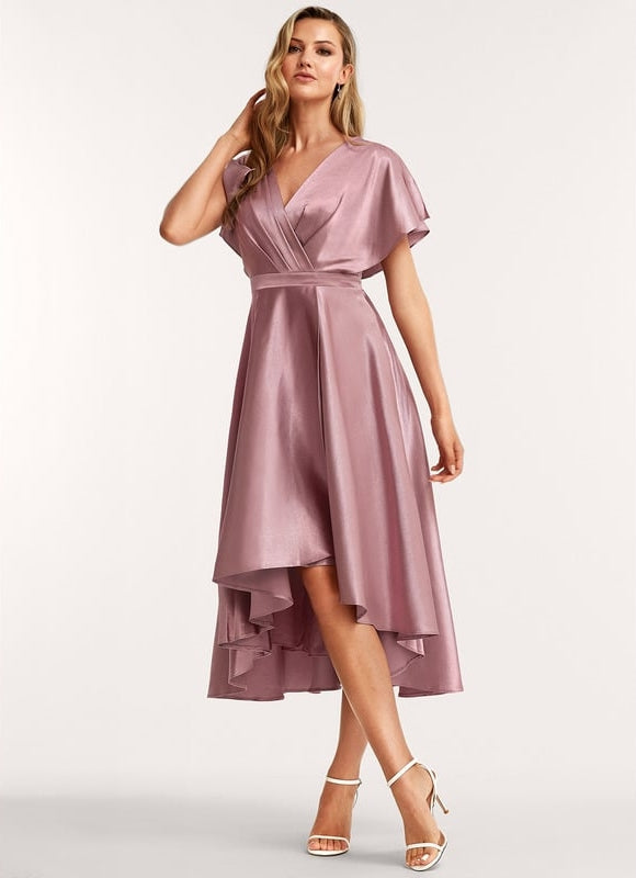 Robe de Soirée Satinée Rose Poudré - gallery 1