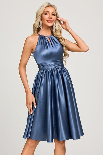 Robe de Soirée Satin Bleu - gallery 2