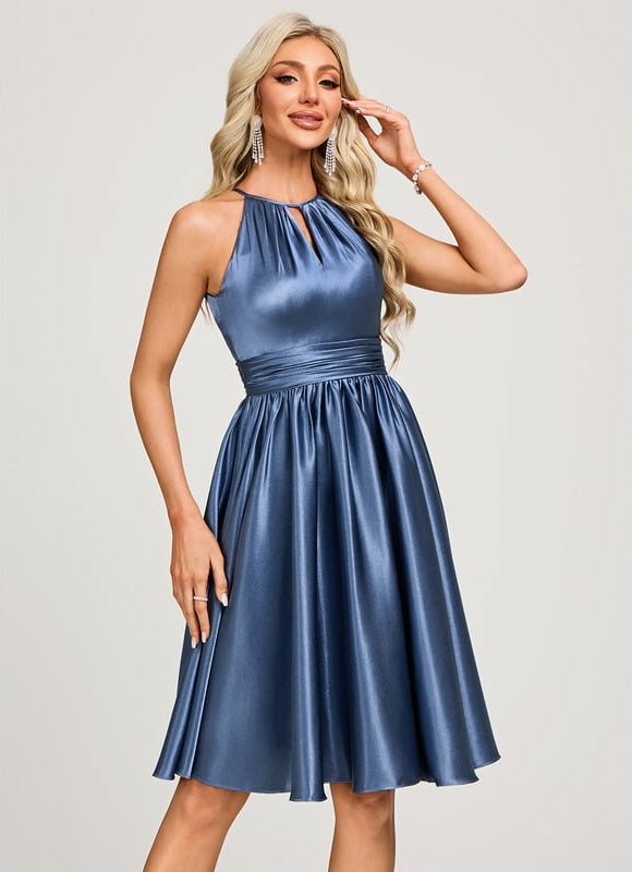 Robe de Soirée Satin Bleu - gallery 2