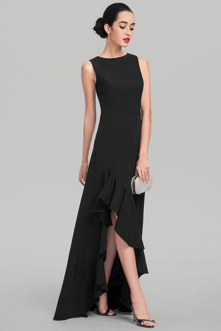 Robe de Soirée Longue Noire Asymétrique À Volants - gallery 1