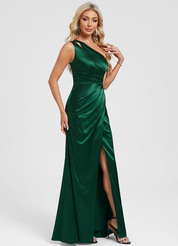 Robe De Soirée Satin Vert - gallery 3