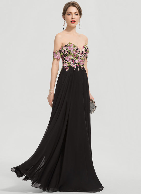 Robe de Soirée Longue Noire Princess Dentelle Floral - gallery 3