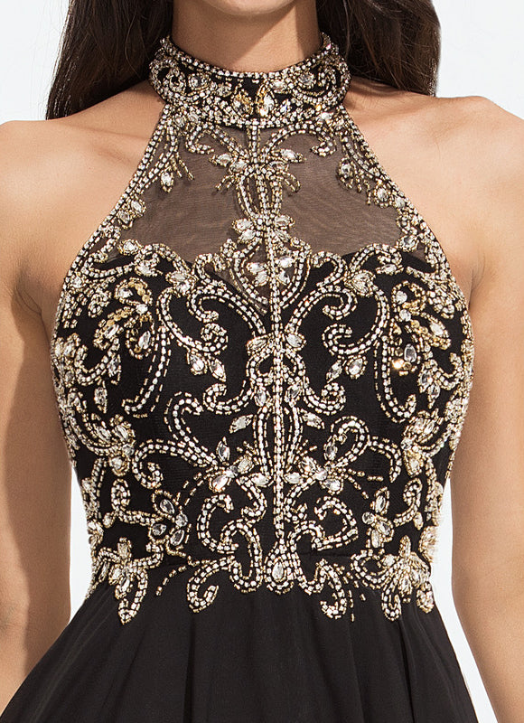 Robe de Soirée Longue Noire Brodée Perles Paillettes - gallery 2