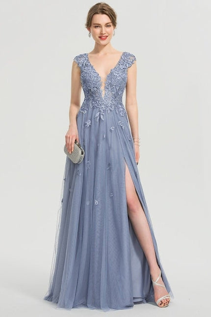 Robe de Soirée Tulle Grise - gallery 2