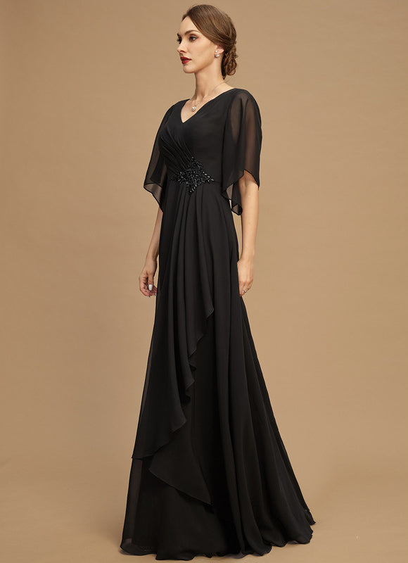 Robe de Soirée Longue Noire Mousseline Volants Paillettes - gallery 3