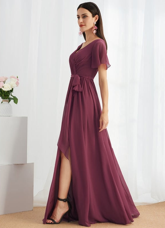 Robe de Soirée Mousseline Beige - gallery 4