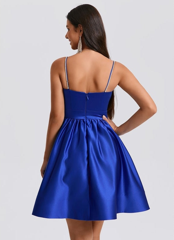 Robe de Soirée Satinée Bleue - gallery 5