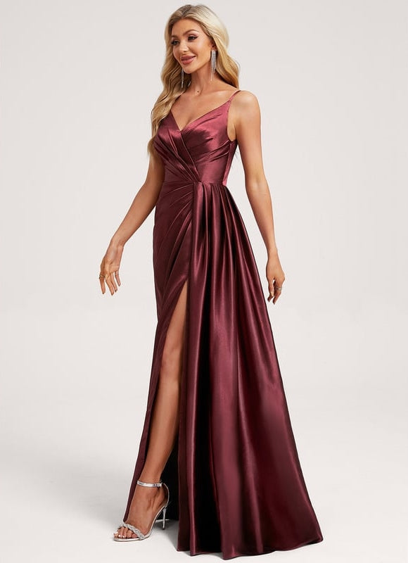 Robe de Soirée Satin Vert Pâle - gallery 1