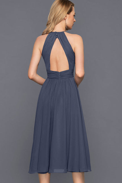 Robe de Soirée Longue Bleu Mousseline Volants - gallery 1