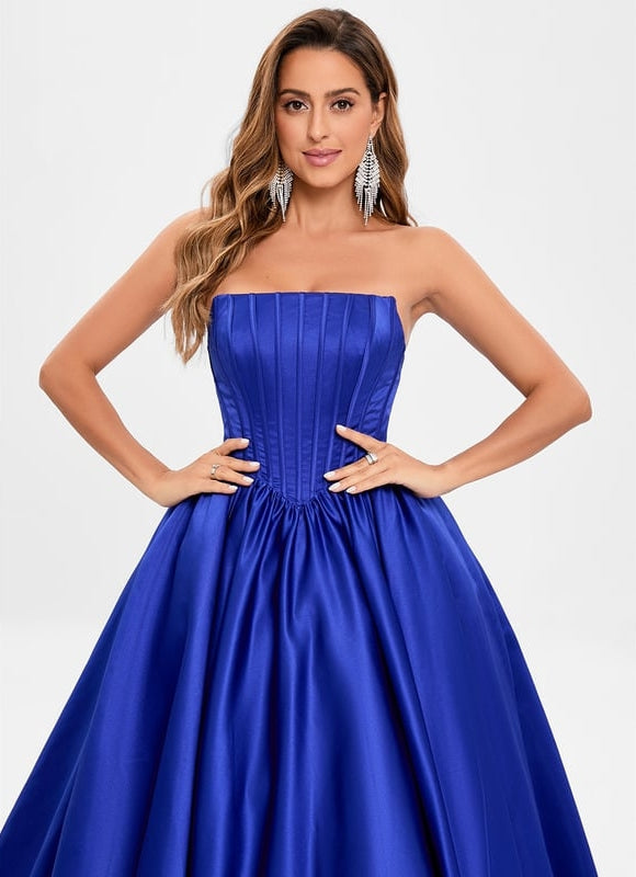 Robe de Soirée Satin Luxe Bleu - gallery 4