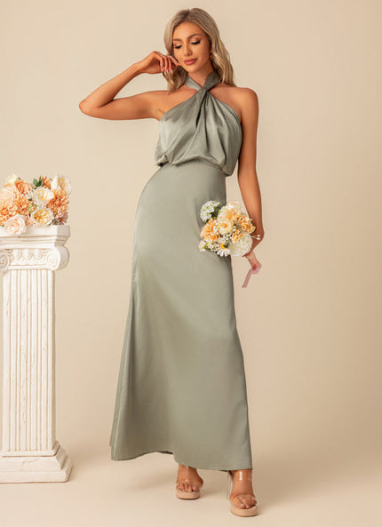 Robe de Soirée Satin Vert Poudré