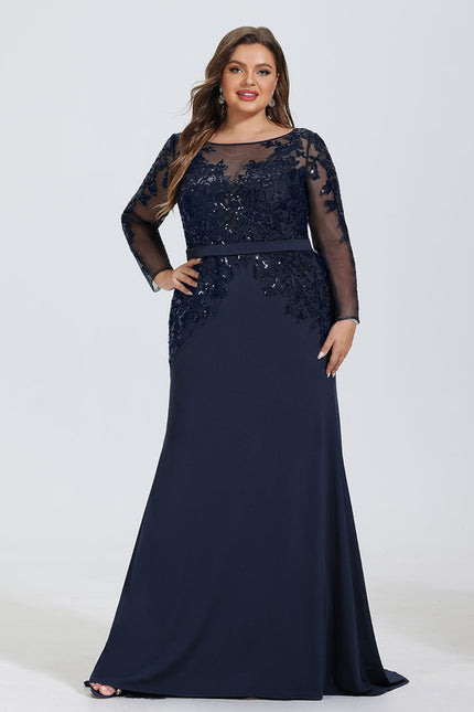 Robe de Soirée Longue Bleue En Dentelle Élégante - gallery 6