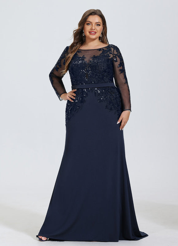 Robe de Soirée Longue Bleue En Dentelle Élégante - gallery 6