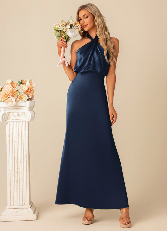 Robe de Soirée Satin Vert Poudré - gallery 7