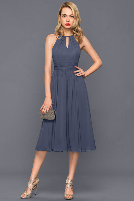 Robe de Soirée Longue Bleu Mousseline Volants - gallery 2