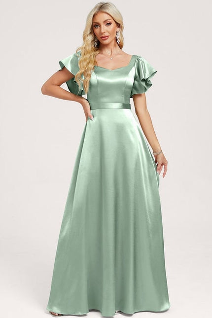 Robe de Soirée Satin Vert Pâle