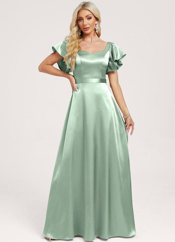 Robe de Soirée Satin Vert Pâle