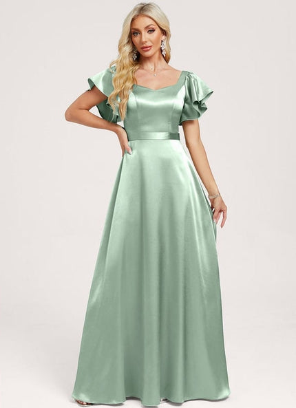 Robe de Soirée Satin Vert Pâle