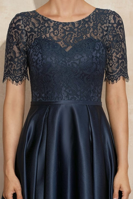 Robe de Soirée Longue Bleu Satiné Dentelle. - gallery 2