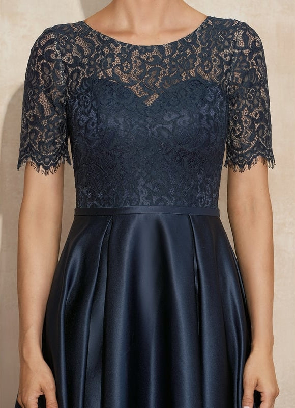 Robe de Soirée Longue Bleu Satiné Dentelle. - gallery 2