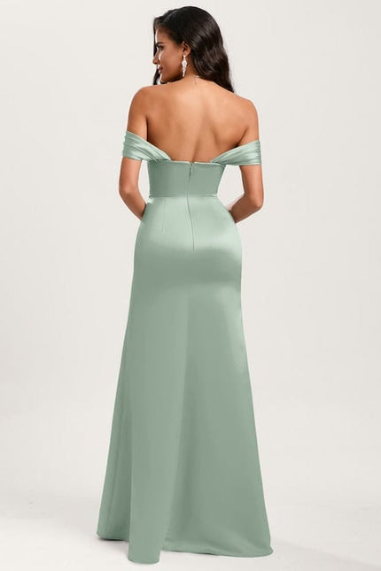 Robe de Soirée Satin Émeraude Lisse - gallery 1