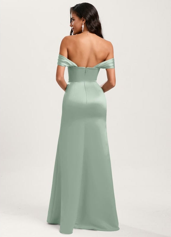 Robe de Soirée Satin Émeraude Lisse - gallery 1