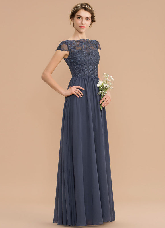 Robe de Soirée Longue Bleu Marine Dentelle Mousseline - gallery 5