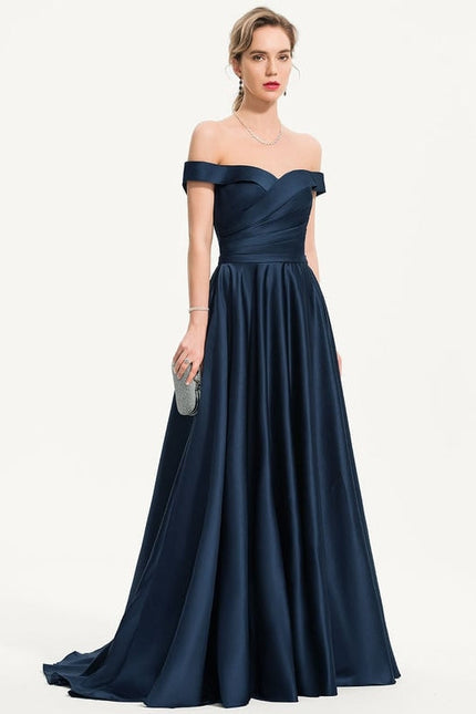 Robe Longue Bleu Soirée Satin Balayage Princesse - gallery 2
