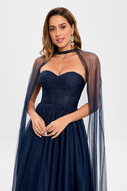 Robe de Soirée Longue Bleue Festive Collier Paillettes - gallery 6