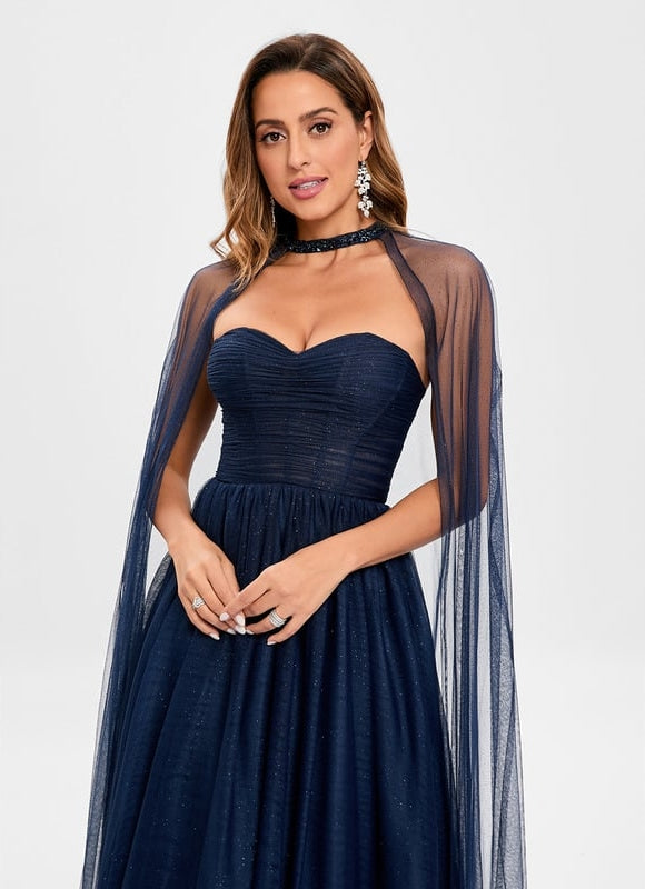 Robe de Soirée Longue Bleue Festive Collier Paillettes - gallery 6