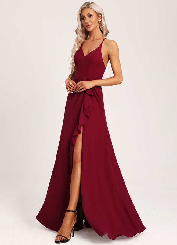 Robe de Soirée Mousseline Beige - gallery 6