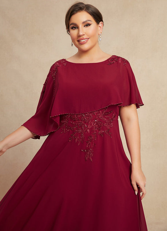 Robe de Soirée Longue Bordeaux En Mousseline Dentelle Perles - gallery 9