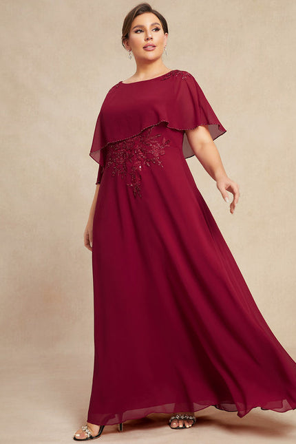 Robe de Soirée Longue Bordeaux En Mousseline Dentelle Perles - gallery 8