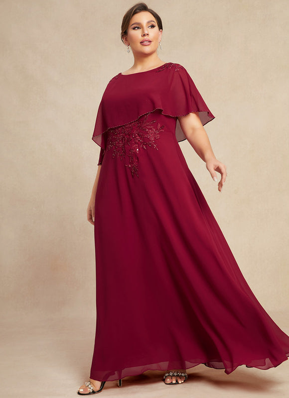 Robe de Soirée Longue Bordeaux En Mousseline Dentelle Perles - gallery 8