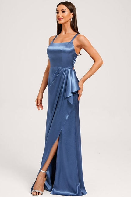 Robe de Soirée Satin Bleu Élégant - gallery 3