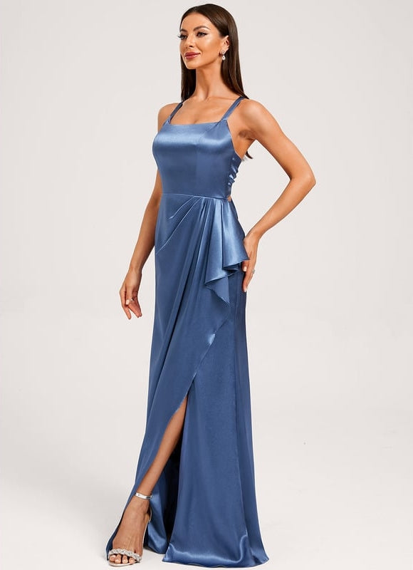 Robe de Soirée Satin Bleu Élégant - gallery 3
