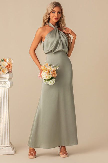 Robe de Soirée Satin Vert Poudré - gallery 4