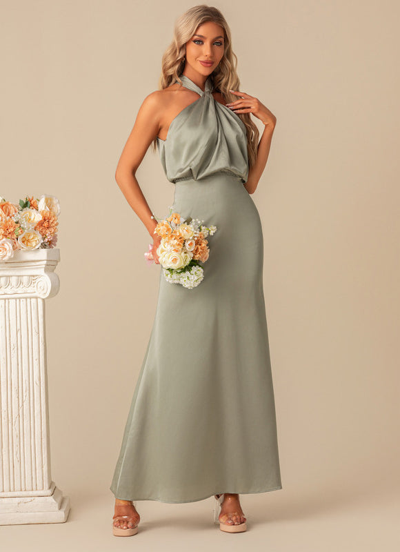 Robe de Soirée Satin Vert Poudré - gallery 4