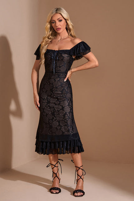 Robe de Soirée Silhouette Florale Noir - gallery 3