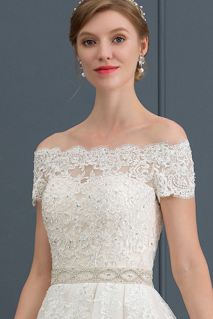 Robe de Soirée Longue Blanche Princess Épaules Dénudées - gallery 1