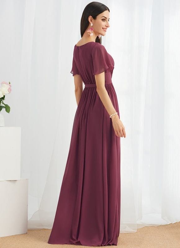 Robe de Soirée Mousseline Beige - gallery 1