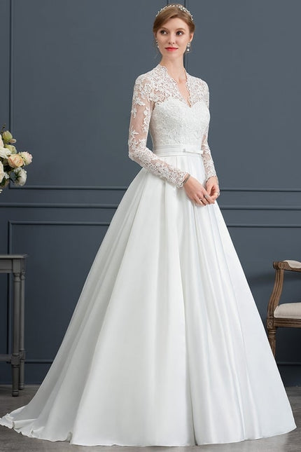 Robe de Soirée Longue Blanche Princesse Dentelle Col V - gallery 2