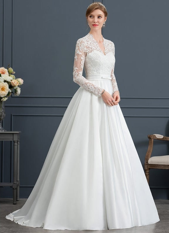 Robe de Soirée Longue Blanche Princesse Dentelle Col V - gallery 2