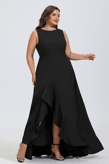 Robe de Soirée Longue Noire Asymétrique À Volants - gallery 6