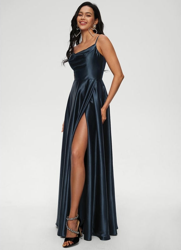 Robe de Soirée Satinée Rose Douce - gallery 3